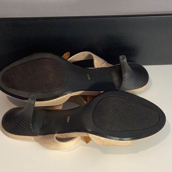 Ann Marino Tan Fabric Multicolor Jewels Slip On Heel Sandal Shoe Sz 6.5 - Picture 8 of 11